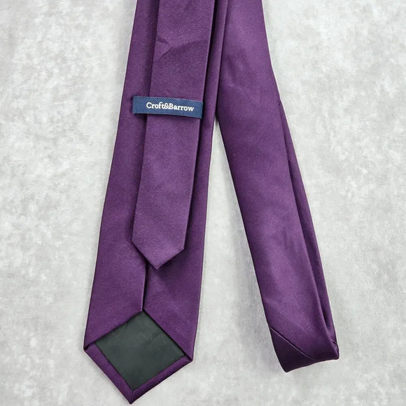 Croft & Barrow Solid Purple Executive Party Fathers Day Polyester Men's Neck Tie - Picture 3 of 5